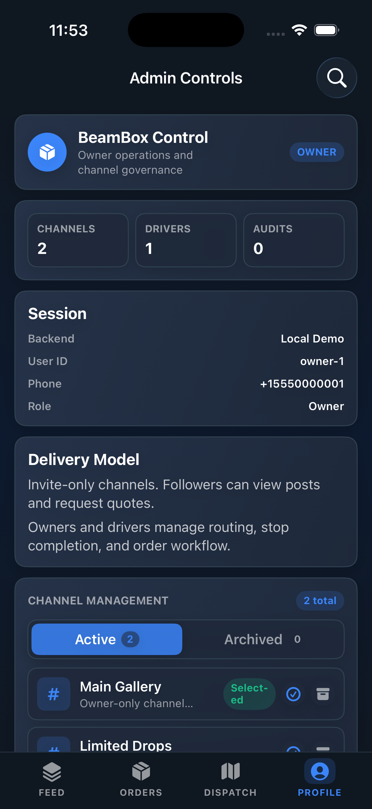 BOPPERATION Profile — Admin controls, session management, and channel governance